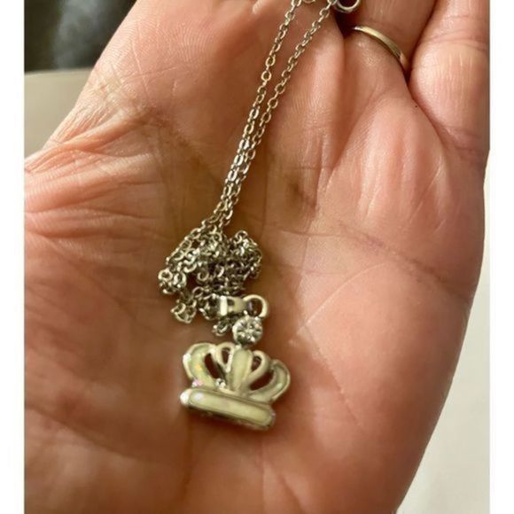 WHITE OPAL N SAPPHIRE ON SILVER CROWN NECKLACE - Picture 2 of 7